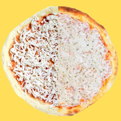 queso vegano pizza por mitades
